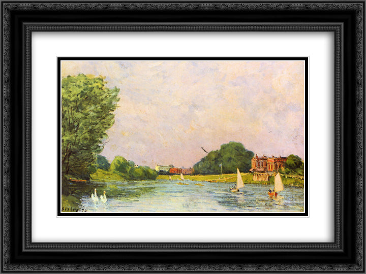 Thames at Hampton Court 24x18 Black Ornate Wood Framed Art Print Poster with Double Matting by Sisley, Alfred