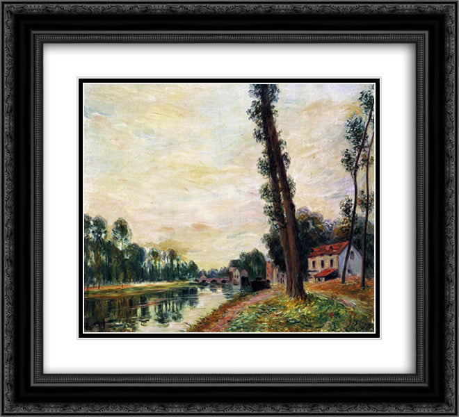 The Banks of the Loing 22x20 Black Ornate Wood Framed Art Print Poster with Double Matting by Sisley, Alfred