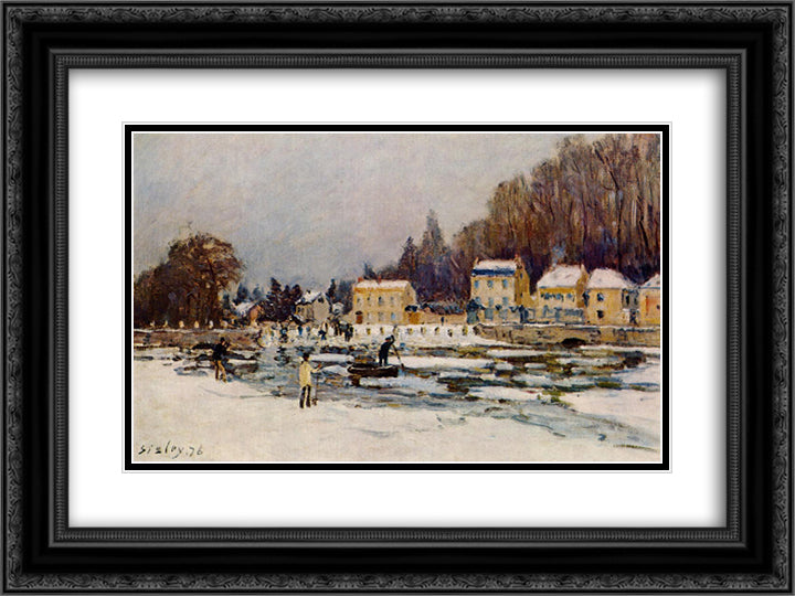 The Blocked Seine at Port Marly 24x18 Black Ornate Wood Framed Art Print Poster with Double Matting by Sisley, Alfred