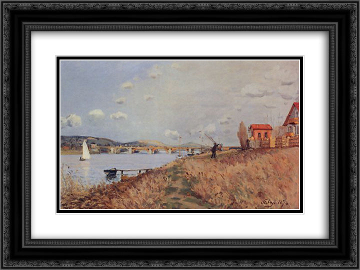 The Bridge at Argenteuil 24x18 Black Ornate Wood Framed Art Print Poster with Double Matting by Sisley, Alfred