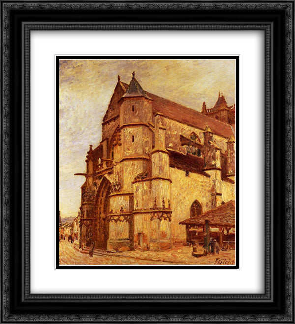 The Church at Moret, Rainy Morning 20x22 Black Ornate Wood Framed Art Print Poster with Double Matting by Sisley, Alfred