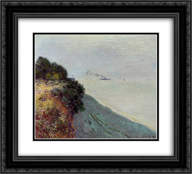 The English Coast, Penarth 22x20 Black Ornate Wood Framed Art Print Poster with Double Matting by Sisley, Alfred