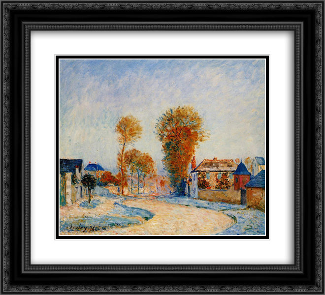 The First Hoarfrost 22x20 Black Ornate Wood Framed Art Print Poster with Double Matting by Sisley, Alfred