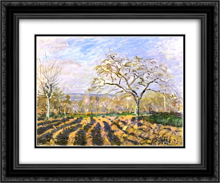 The Furrows 24x20 Black Ornate Wood Framed Art Print Poster with Double Matting by Sisley, Alfred