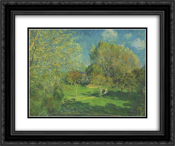 The Garden of Hoschede, Montgeron 24x20 Black Ornate Wood Framed Art Print Poster with Double Matting by Sisley, Alfred