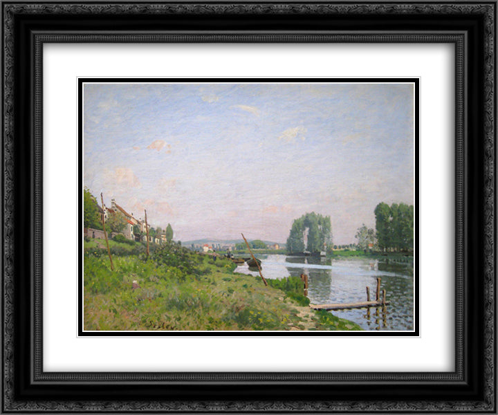 The Island of Saint Denis 24x20 Black Ornate Wood Framed Art Print Poster with Double Matting by Sisley, Alfred