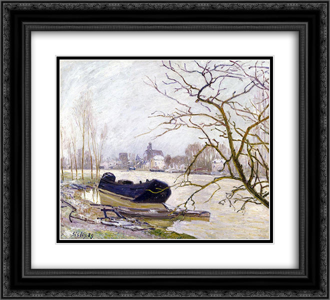 The Loing at High Water 22x20 Black Ornate Wood Framed Art Print Poster with Double Matting by Sisley, Alfred