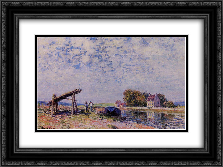 The Loing Canal at Saint Mammes 24x18 Black Ornate Wood Framed Art Print Poster with Double Matting by Sisley, Alfred