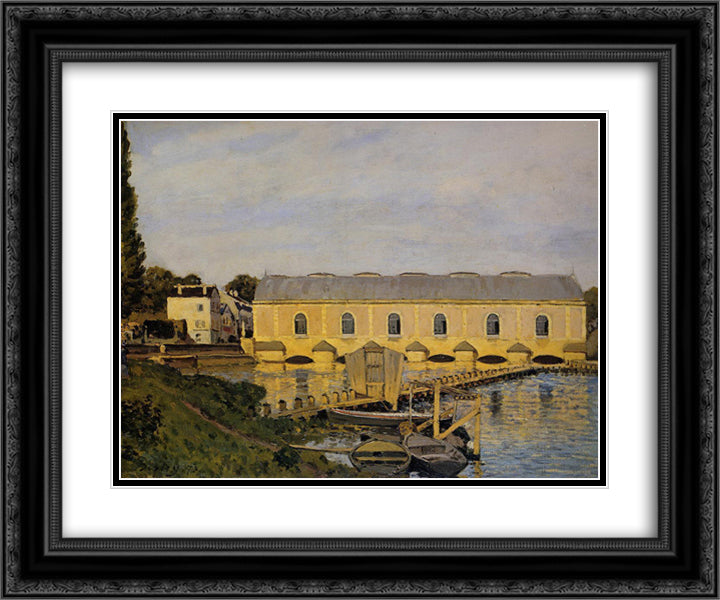 The Machine at Marly 24x20 Black Ornate Wood Framed Art Print Poster with Double Matting by Sisley, Alfred
