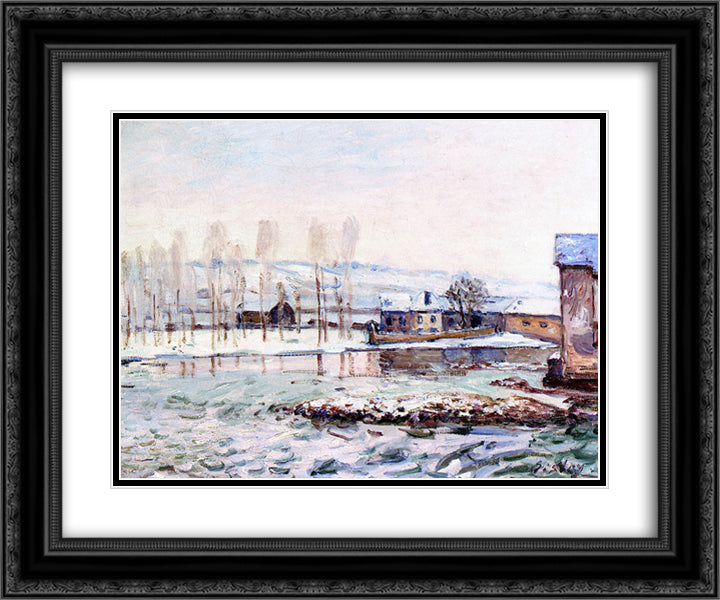 The Mills at Moret 24x20 Black Ornate Wood Framed Art Print Poster with Double Matting by Sisley, Alfred