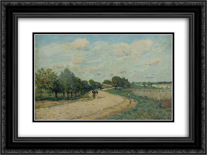 The Route to Mantes 24x18 Black Ornate Wood Framed Art Print Poster with Double Matting by Sisley, Alfred
