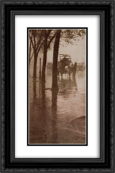 Spring Showers, The Coach 16x24 Black Ornate Wood Framed Art Print Poster with Double Matting by Stieglitz, Alfred