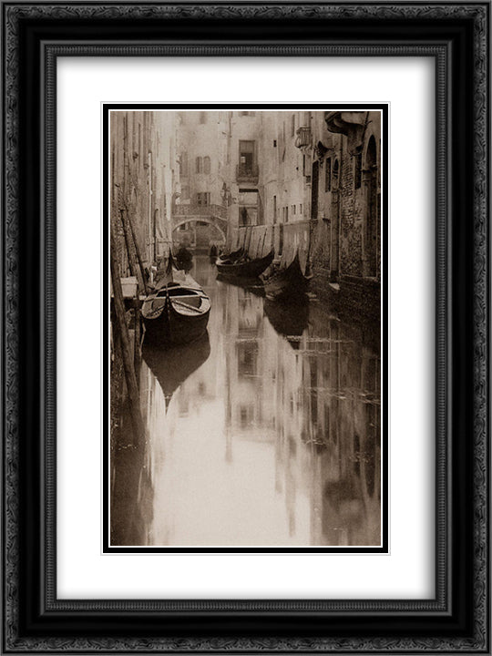 Venetian Canal 18x24 Black Ornate Wood Framed Art Print Poster with Double Matting by Stieglitz, Alfred