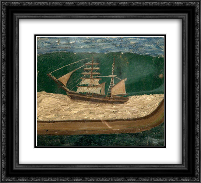 A Brig, Close to Shore 22x20 Black Ornate Wood Framed Art Print Poster with Double Matting by Wallis, Alfred