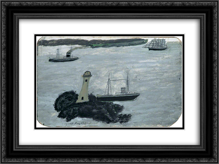 Against Longships fog 24x18 Black Ornate Wood Framed Art Print Poster with Double Matting by Wallis, Alfred