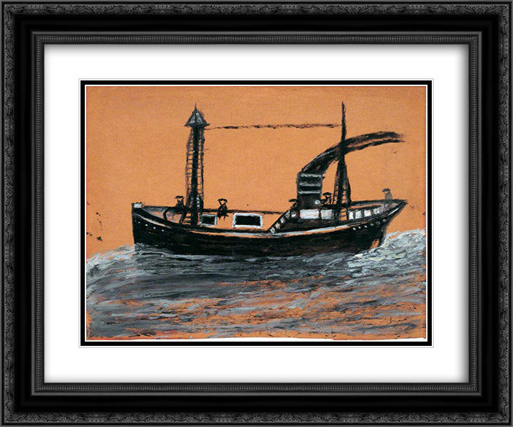 Black Steamship 24x20 Black Ornate Wood Framed Art Print Poster with Double Matting by Wallis, Alfred