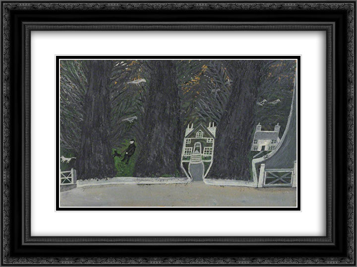 Cottages in a Wood, St Ives 24x18 Black Ornate Wood Framed Art Print Poster with Double Matting by Wallis, Alfred
