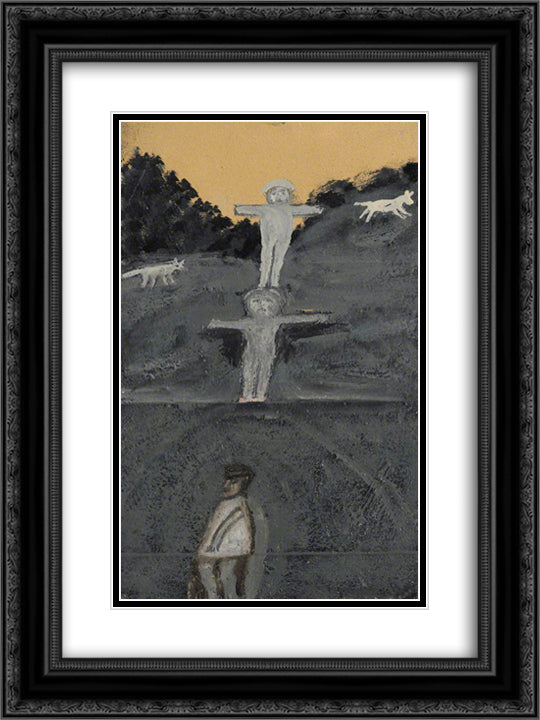 Crucifixion or Allegory with Three Figures and Two Dogs 18x24 Black Ornate Wood Framed Art Print Poster with Double Matting by Wallis, Alfred