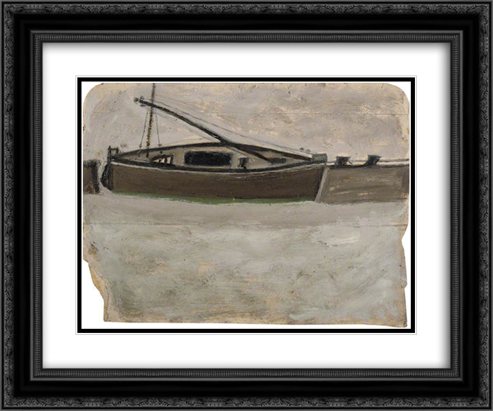 Fishing Boat with Mast Steeped 24x20 Black Ornate Wood Framed Art Print Poster with Double Matting by Wallis, Alfred