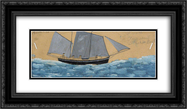 French Lugsail Fishing Boat 24x14 Black Ornate Wood Framed Art Print Poster with Double Matting by Wallis, Alfred