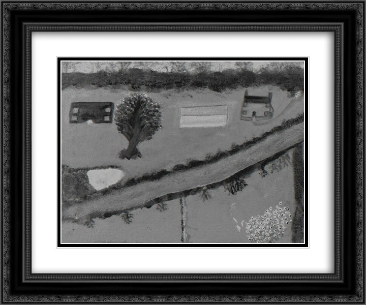 Green Landscape with Houses and Road 24x20 Black Ornate Wood Framed Art Print Poster with Double Matting by Wallis, Alfred