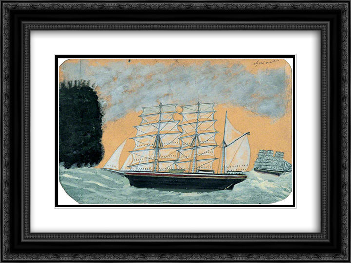 Headland with two three-masters 24x18 Black Ornate Wood Framed Art Print Poster with Double Matting by Wallis, Alfred