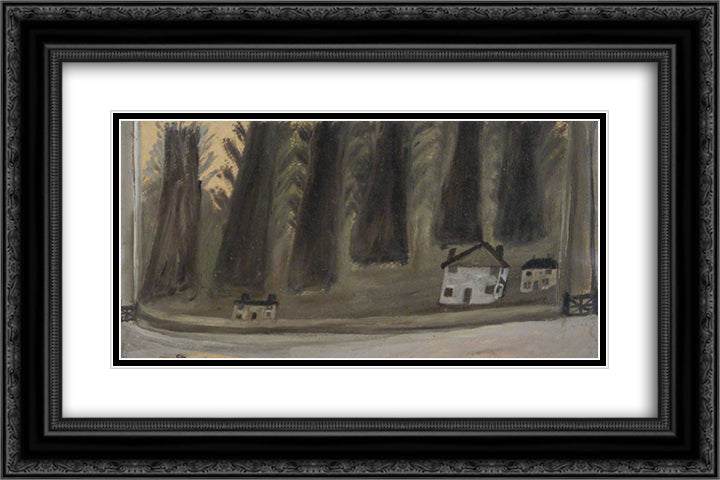 Houses and Big Trees 24x16 Black Ornate Wood Framed Art Print Poster with Double Matting by Wallis, Alfred