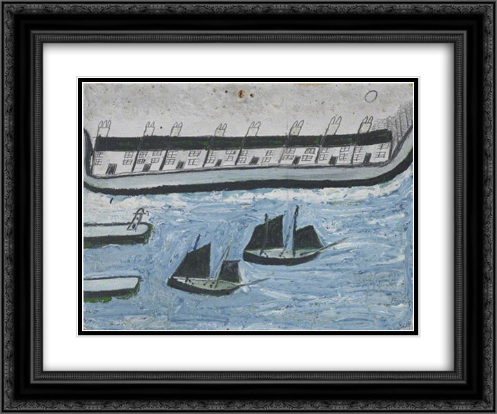 Houses at the Water's Edge 24x20 Black Ornate Wood Framed Art Print Poster with Double Matting by Wallis, Alfred