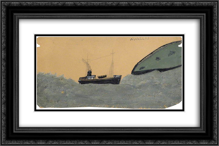 Large and Small Steamboats 24x16 Black Ornate Wood Framed Art Print Poster with Double Matting by Wallis, Alfred