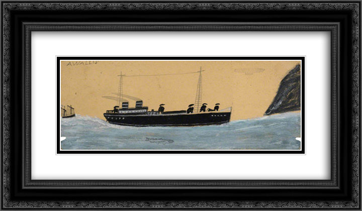 Motor Vessel with Airship and Shark 24x14 Black Ornate Wood Framed Art Print Poster with Double Matting by Wallis, Alfred