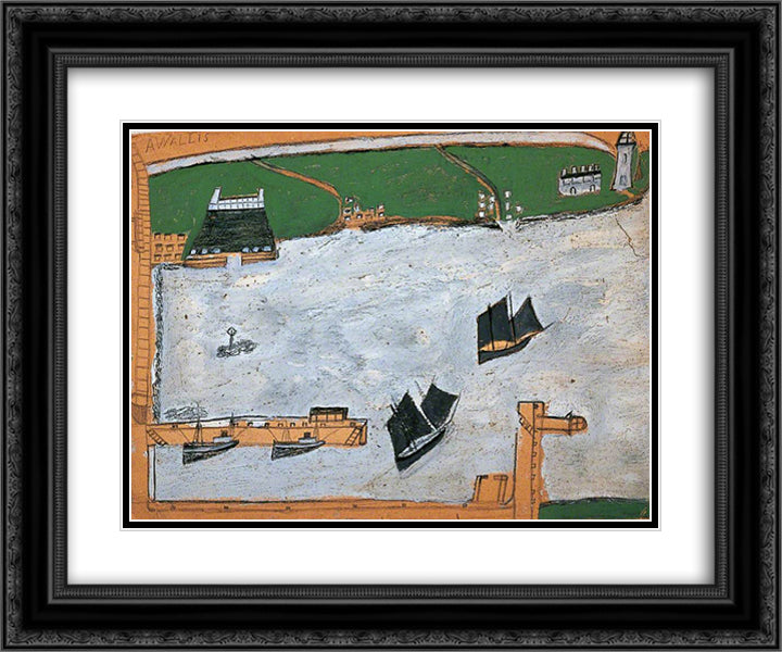 Mount's Bay with St Michael's Mount, Cornwall 24x20 Black Ornate Wood Framed Art Print Poster with Double Matting by Wallis, Alfred