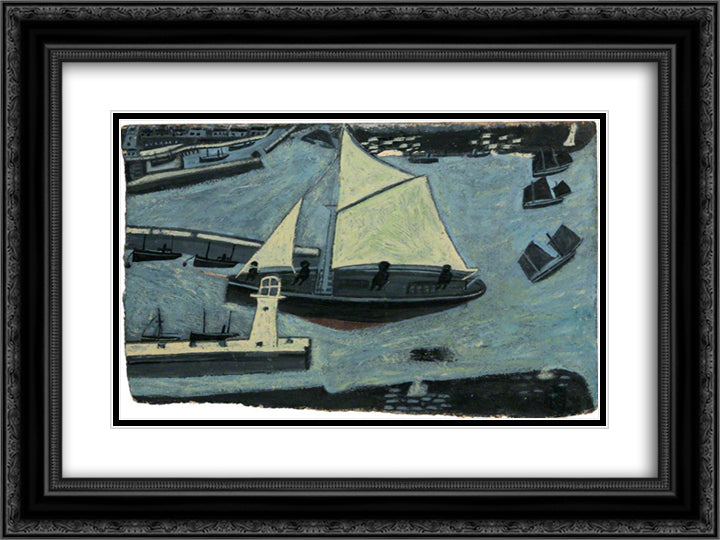 Penzance Harbour Entrance 24x18 Black Ornate Wood Framed Art Print Poster with Double Matting by Wallis, Alfred