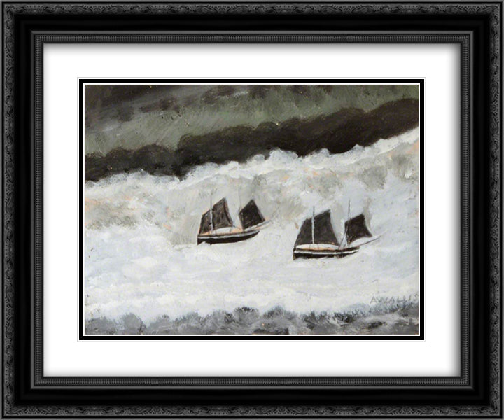 Sailing Boats 24x20 Black Ornate Wood Framed Art Print Poster with Double Matting by Wallis, Alfred