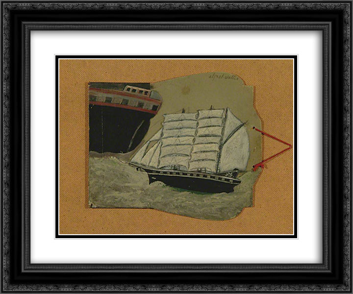 Sailing Ship 24x20 Black Ornate Wood Framed Art Print Poster with Double Matting by Wallis, Alfred