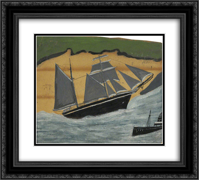 Sailing Ship against a Sandy Beach 22x20 Black Ornate Wood Framed Art Print Poster with Double Matting by Wallis, Alfred