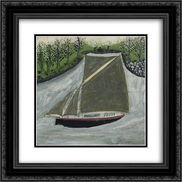 Sailing Ship and Orchard 1937 20x20 Black Ornate Wood Framed Art Print Poster with Double Matting by Wallis, Alfred