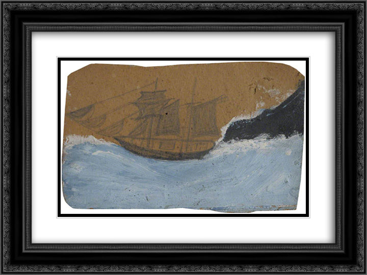 Schooner on a Blue Sea 24x18 Black Ornate Wood Framed Art Print Poster with Double Matting by Wallis, Alfred