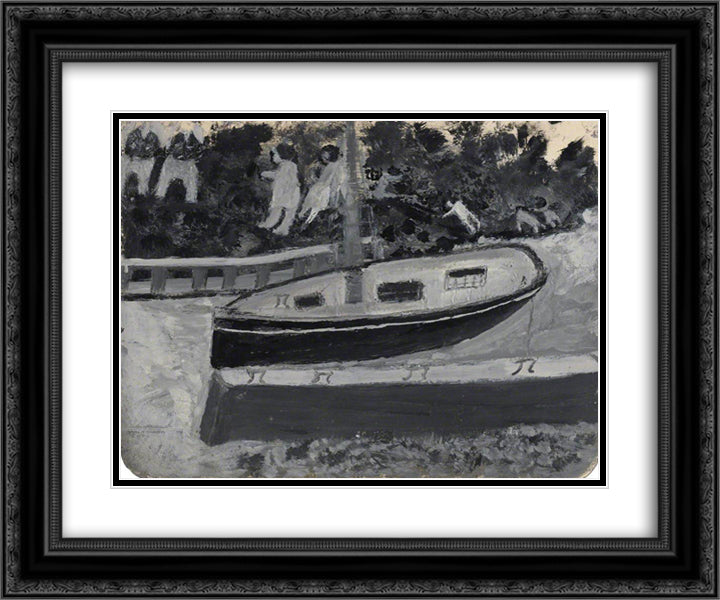 Ship, People and Animals 24x20 Black Ornate Wood Framed Art Print Poster with Double Matting by Wallis, Alfred