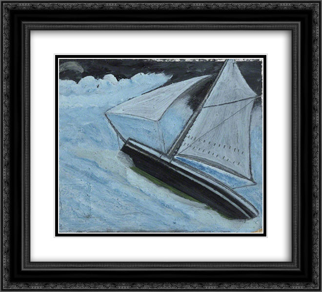 Small Boat in a Rough Sea 22x20 Black Ornate Wood Framed Art Print Poster with Double Matting by Wallis, Alfred