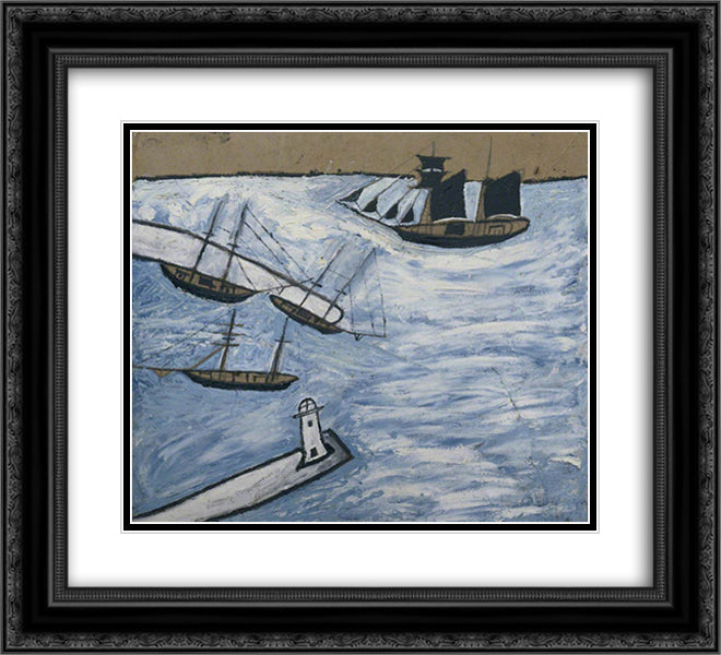 St Ives Harbour, Cornwall 22x20 Black Ornate Wood Framed Art Print Poster with Double Matting by Wallis, Alfred