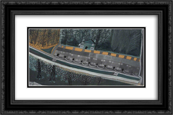Street of Houses and Trees 24x16 Black Ornate Wood Framed Art Print Poster with Double Matting by Wallis, Alfred
