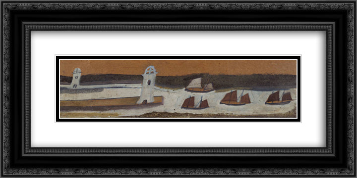 String of Boats 24x12 Black Ornate Wood Framed Art Print Poster with Double Matting by Wallis, Alfred