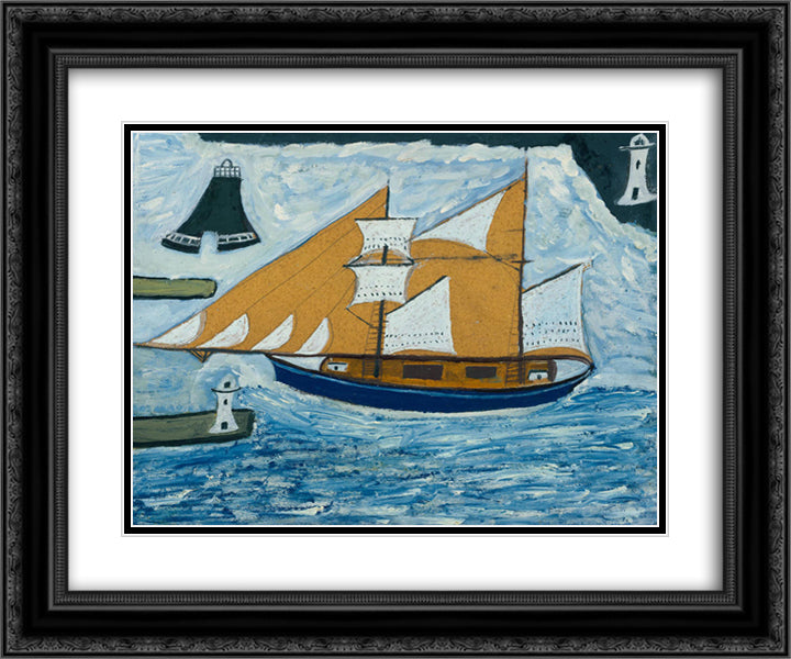 The Blue Ship 24x20 Black Ornate Wood Framed Art Print Poster with Double Matting by Wallis, Alfred