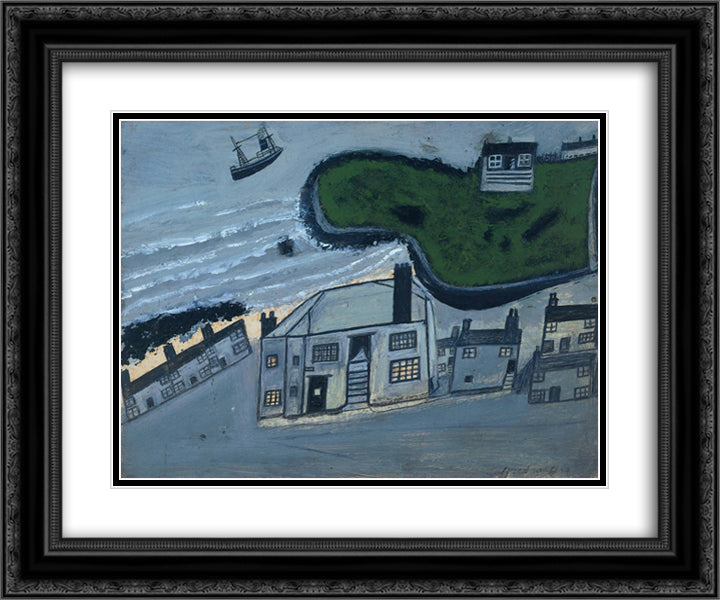 The Hold House Port Mear Square Island Port Mear Beach 24x20 Black Ornate Wood Framed Art Print Poster with Double Matting by Wallis, Alfred