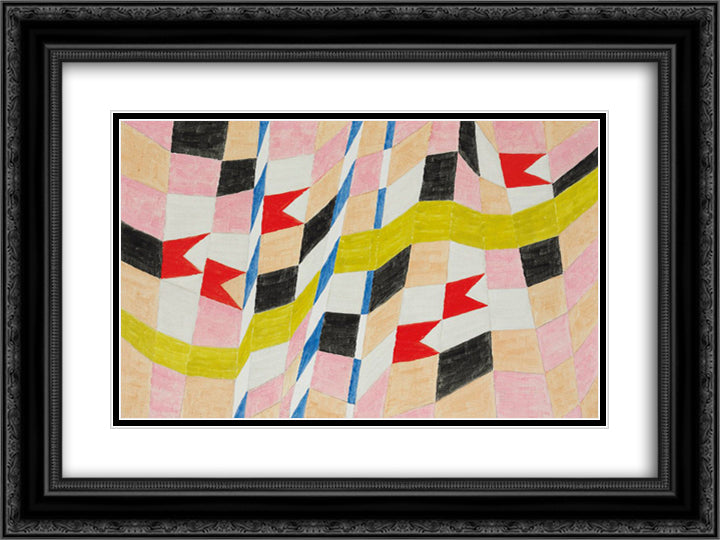 Bandeirinhas com mastros e fitas 24x18 Black Ornate Wood Framed Art Print Poster with Double Matting by Volpi, Alfredo