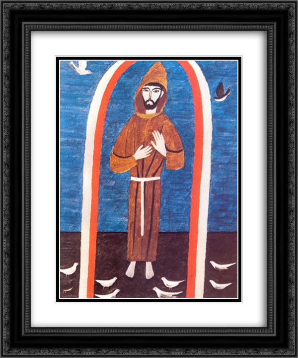 Saint Francis 20x24 Black Ornate Wood Framed Art Print Poster with Double Matting by Volpi, Alfredo