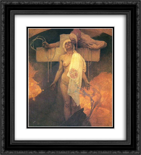 France Embraces Bohemia 20x22 Black Ornate Wood Framed Art Print Poster with Double Matting by Mucha, Alphonse
