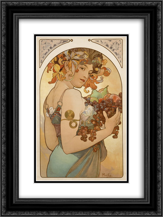 Fruit 18x24 Black Ornate Wood Framed Art Print Poster with Double Matting by Mucha, Alphonse