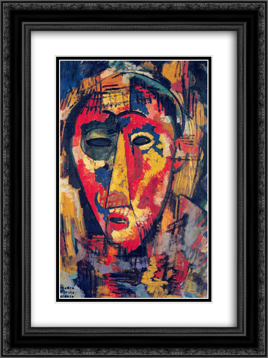 Green Eye Mask 18x24 Black Ornate Wood Framed Art Print Poster with Double Matting by Souza Cardoso, Amadeo de