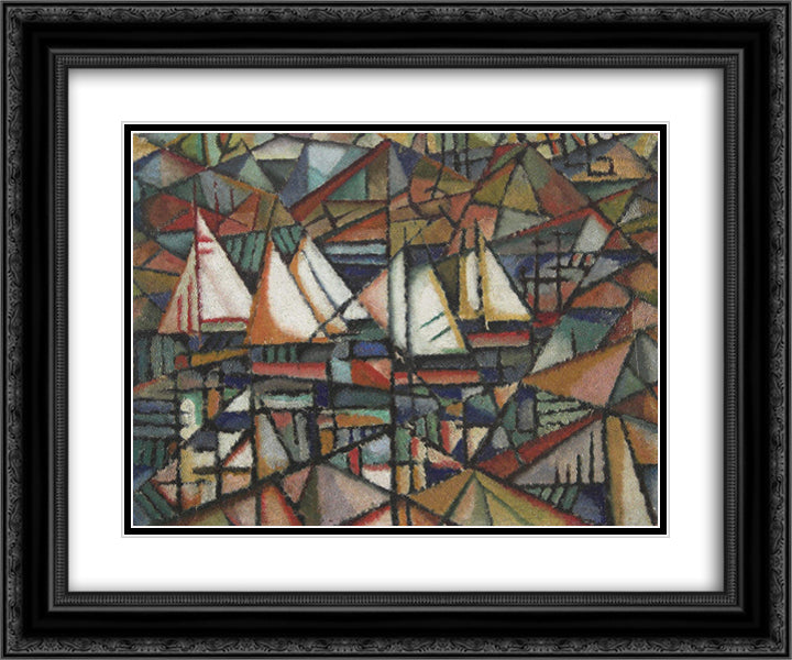 Untitled (boats) 24x20 Black Ornate Wood Framed Art Print Poster with Double Matting by Souza Cardoso, Amadeo de